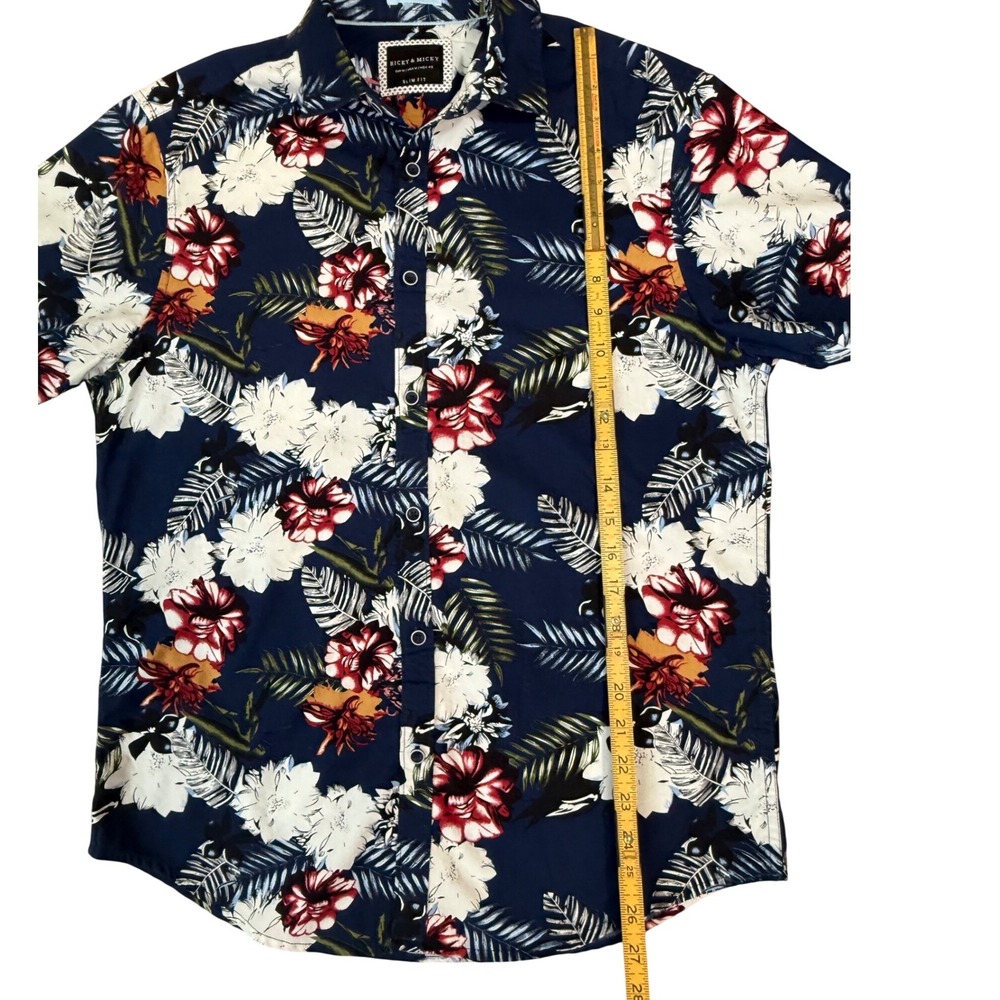 Ricky & Micky Navy Blue Tropical Floral Button-Up Shirt - Slim Fit - Size Medium - Picture 8 of 12